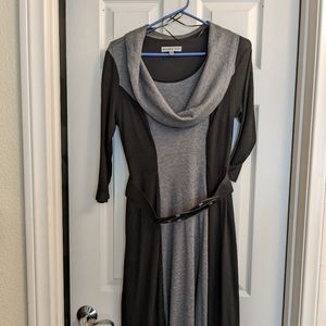 Women's belted long sleeve sweater dress